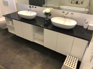 custom built vanity with lots of storage