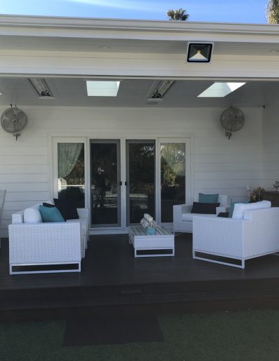 West Hills, California newly built covered patio with ceiling fans, heaters, tv and more