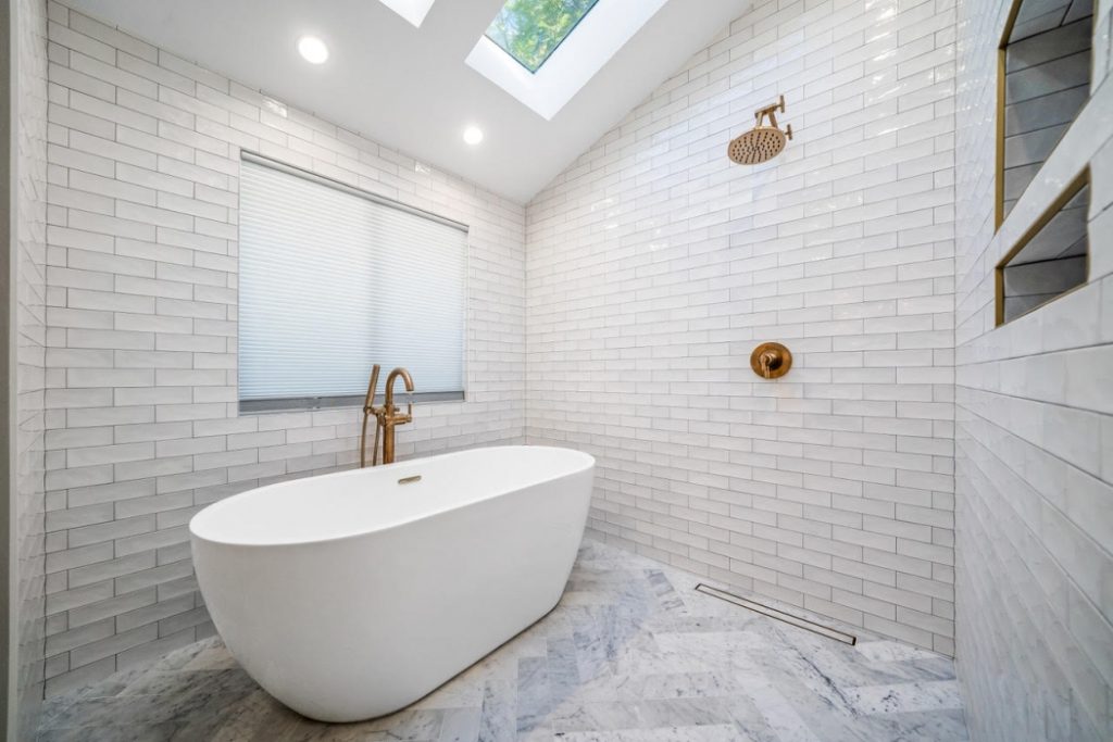 San marino bathroom remodel with skylights