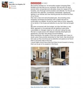 Yelp review of Eden builders kitchen remodeler